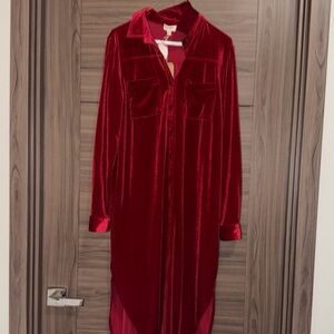 Umgee Deep Red Velvet Long Sleeve Dress